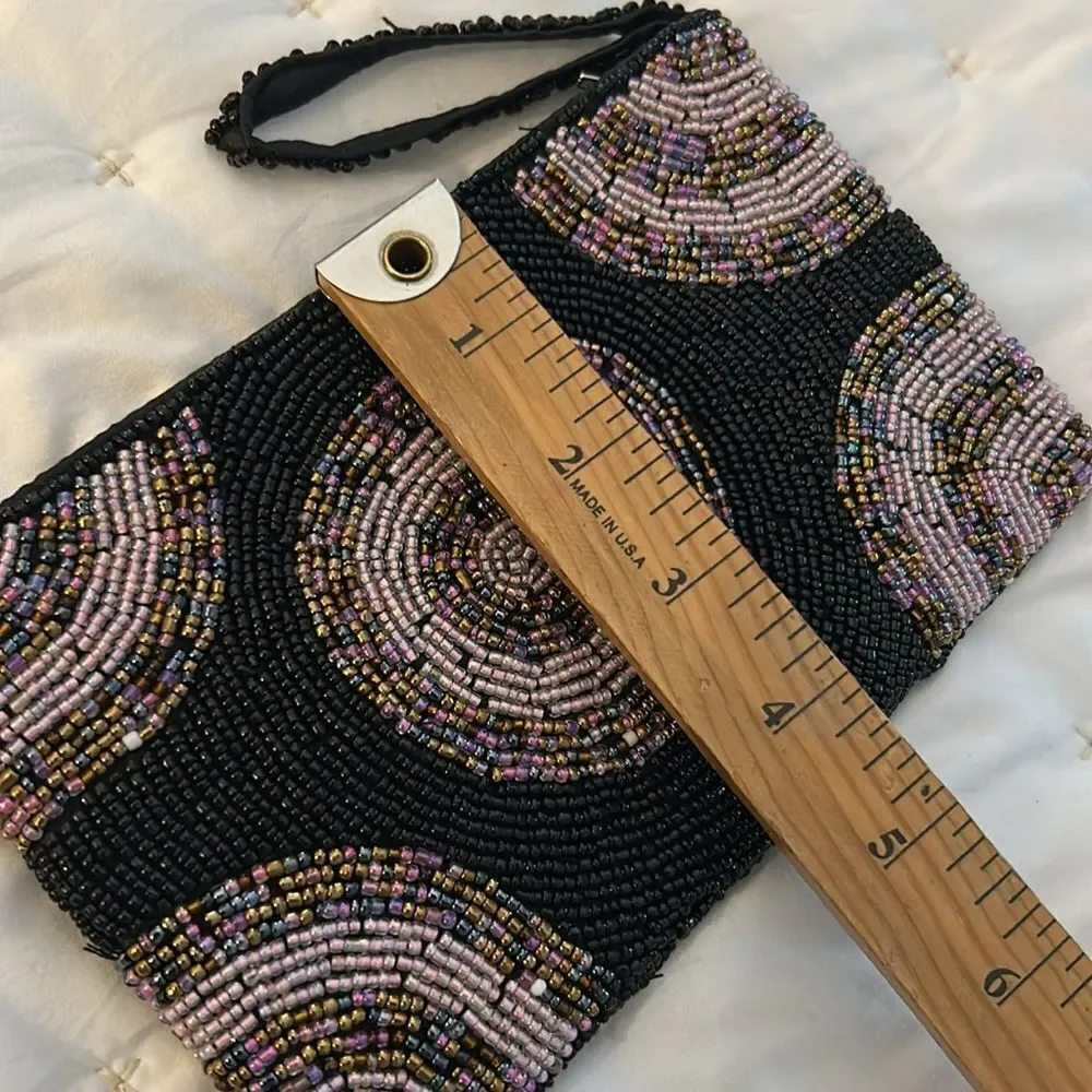 Beaded Black and Pink Clutch I love Maui on one side